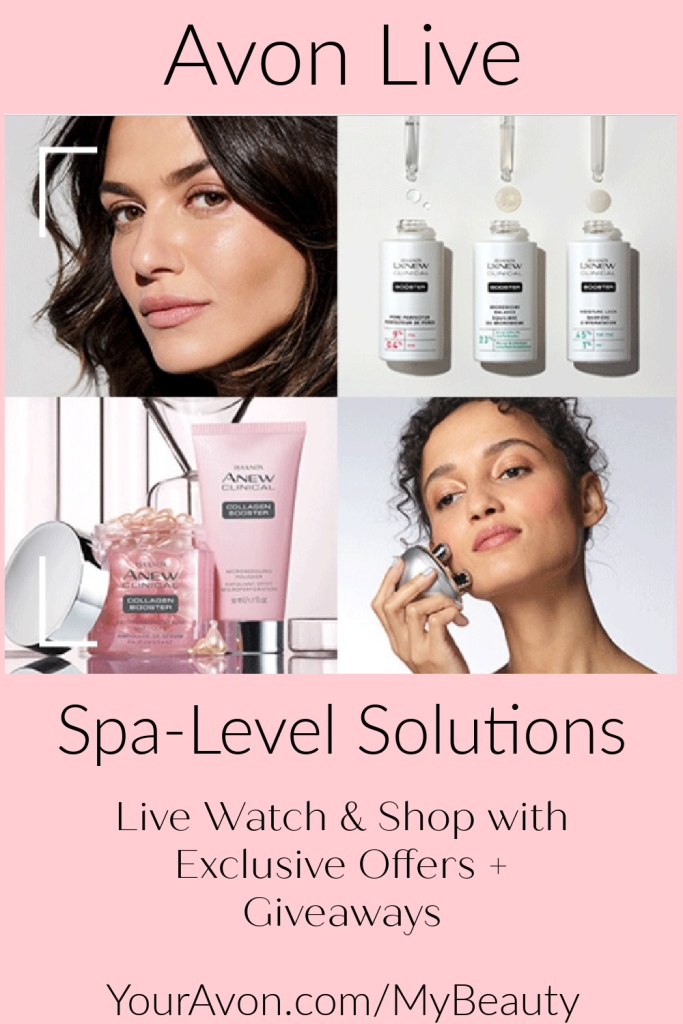 Avon live shopping event featuring Spa-Level Solutions for your skin.  Live watch and shop with exclusive offers and giveaways.  youravon.com/mybeauty