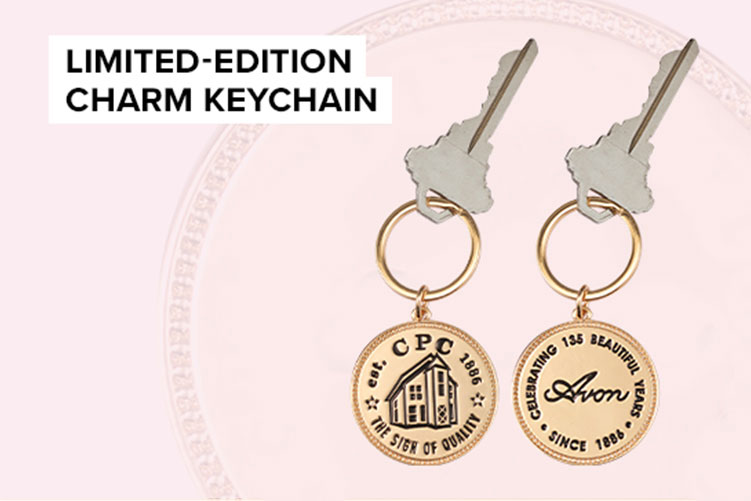 Earn a Limited Edition Avon 135 Years Celebration Keychain.  For Avon Representatives.  youravon.com/mybeauty