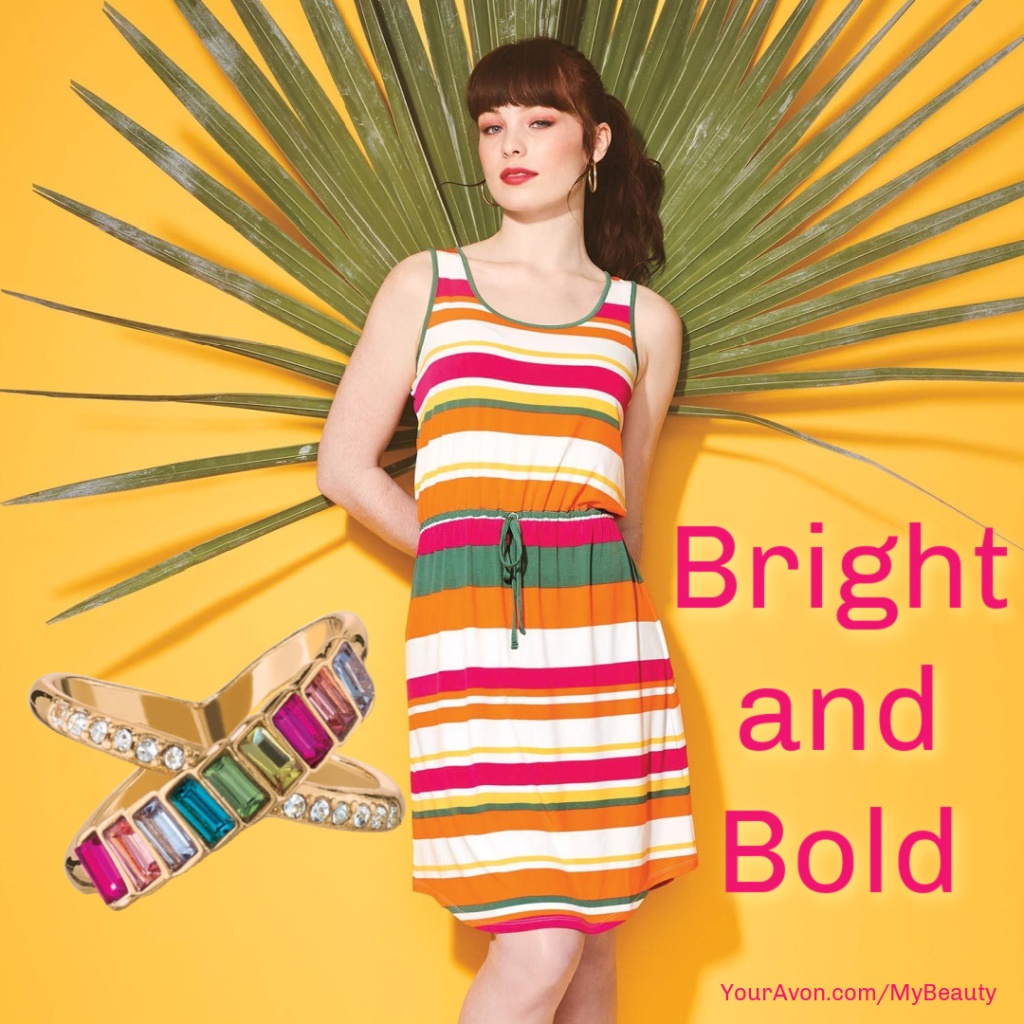 Bright and bold Summer fashions from Avon, 2022.  youravon.com/mybeauty